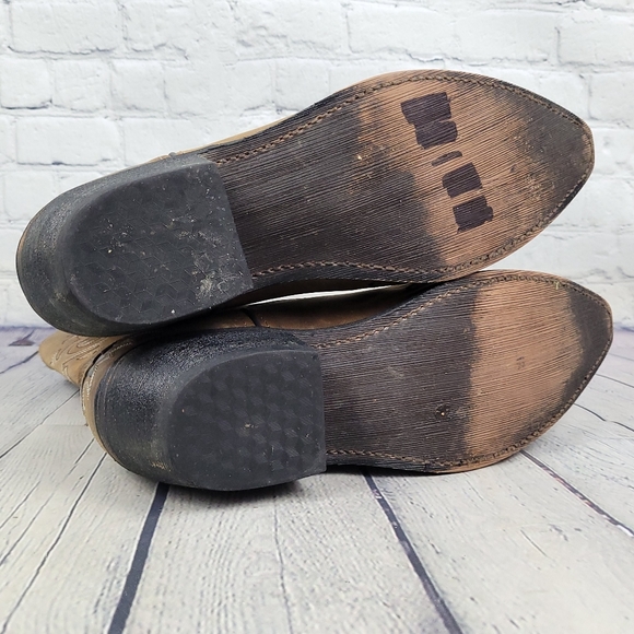 Leather snip toe heeled western rustic cowboy boots - Picture 8 of 11